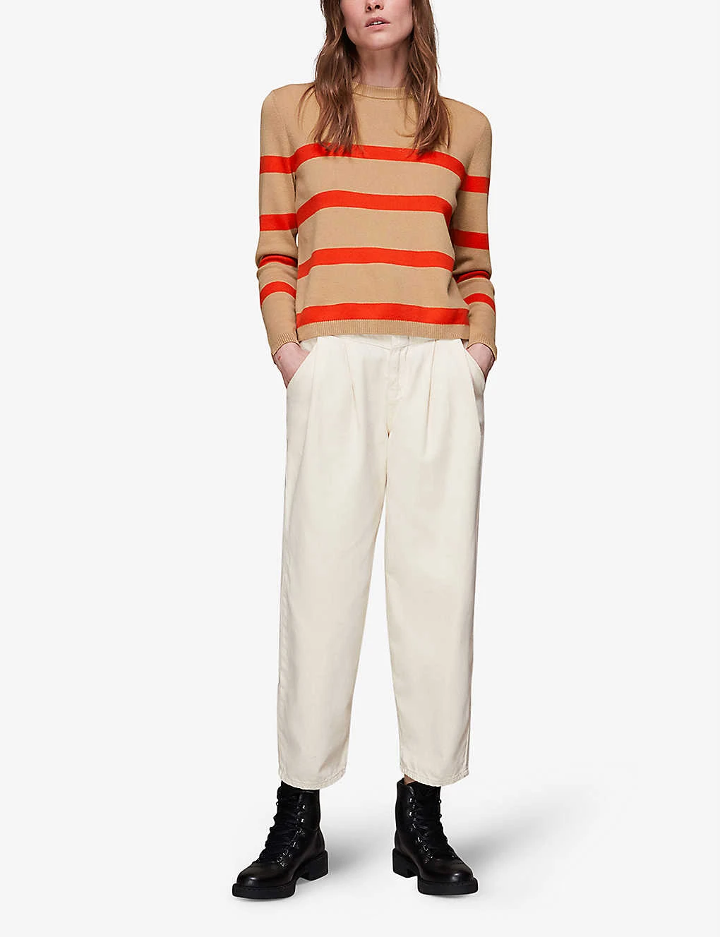 Whistles Stripe-detail Crew-neck Knitted Cotton Jumper 2 Whistles Stripe-detail Crew-neck Knitted Cotton Jumper - Image 2