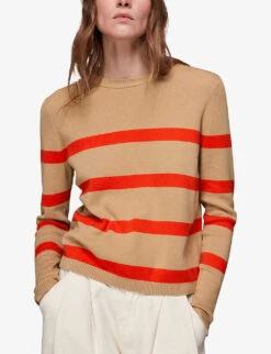 Whistles Stripe-detail Crew-neck Knitted Cotton Jumper 7 Whistles Stripe-detail Crew-neck Knitted Cotton Jumper -The Fashion Shop R03908486 MULTICOLOURED ALT02