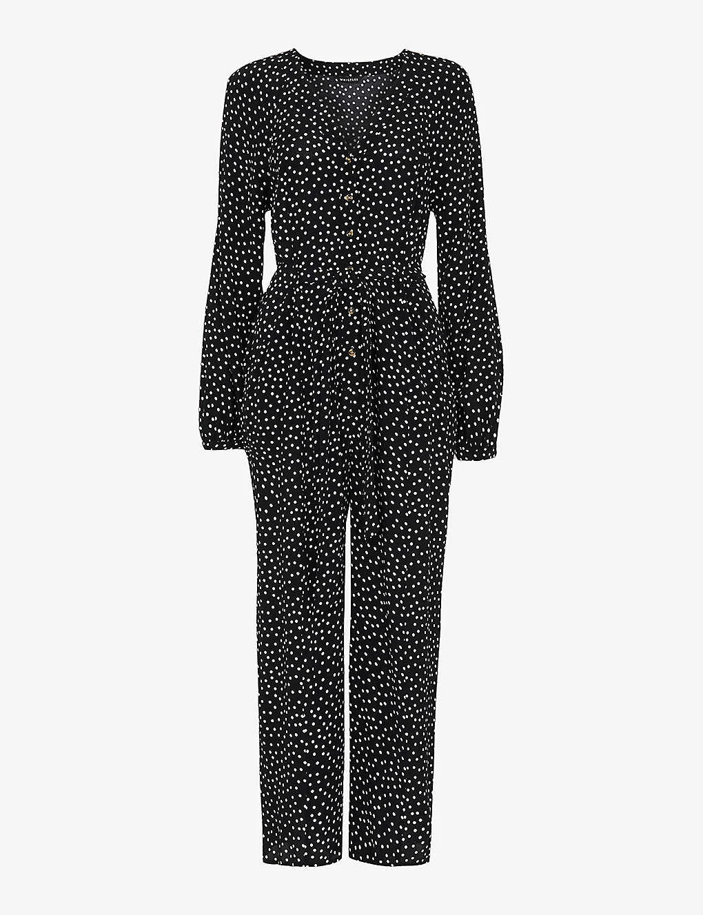Whistles Lottie Spot-print Wide-leg Woven Jumpsuit 1 Whistles Lottie Spot-print Wide-leg Woven Jumpsuit