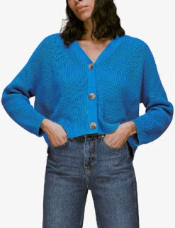 Whistles Mara V-neck Cotton Cardigan 7 Whistles Mara V-neck Cotton Cardigan -The Fashion Shop R03916811 BLUE ALT02