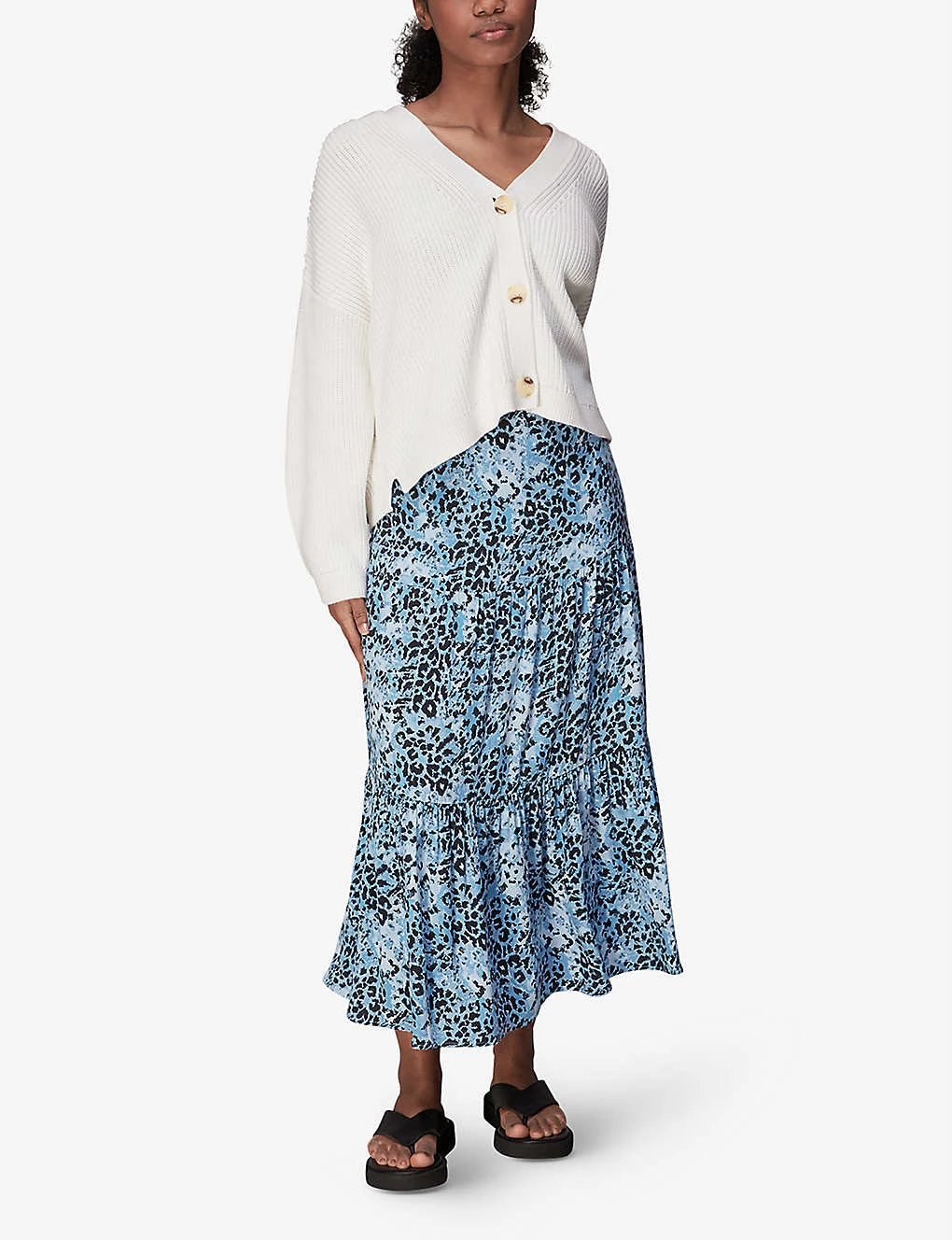 Whistles Hyena Spot-print Tiered Woven Midi Skirt 2 Whistles Hyena Spot-print Tiered Woven Midi Skirt - Image 2