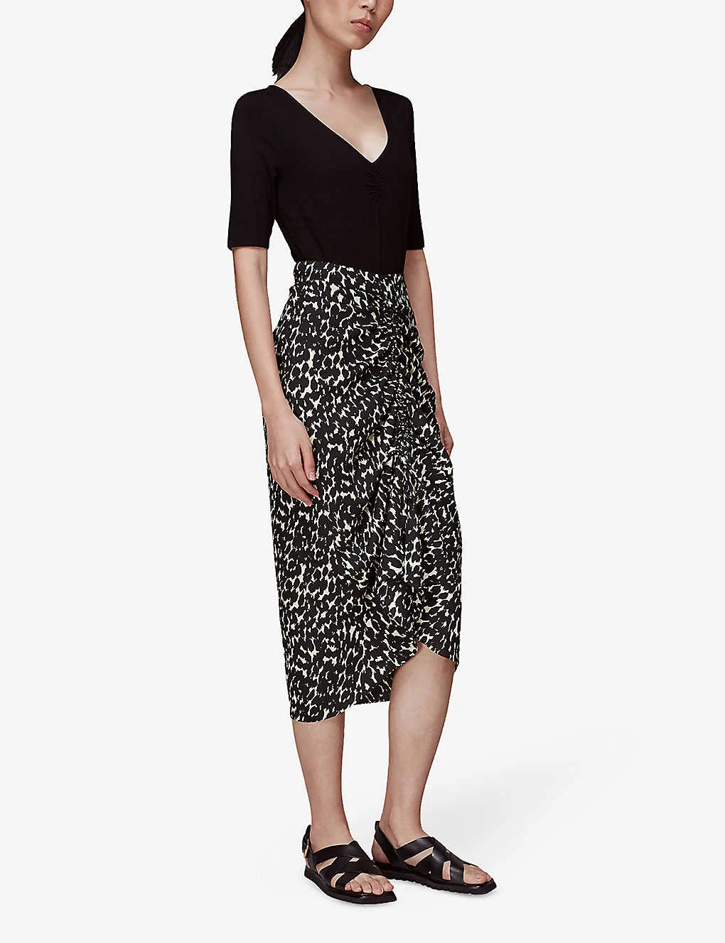 Whistles Sahara Leopard-print Ruched Crepe Midi Skirt 2 Whistles Sahara Leopard-print Ruched Crepe Midi Skirt - Image 2