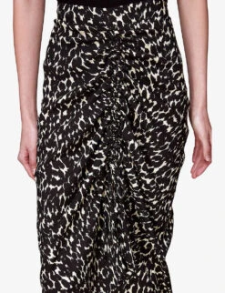 Whistles Sahara Leopard-print Ruched Crepe Midi Skirt 7 Whistles Sahara Leopard-print Ruched Crepe Midi Skirt -The Fashion Shop R03925147 BLACK ALT02