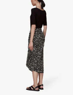 Whistles Sahara Leopard-print Ruched Crepe Midi Skirt 8 Whistles Sahara Leopard-print Ruched Crepe Midi Skirt -The Fashion Shop R03925147 BLACK ALT03
