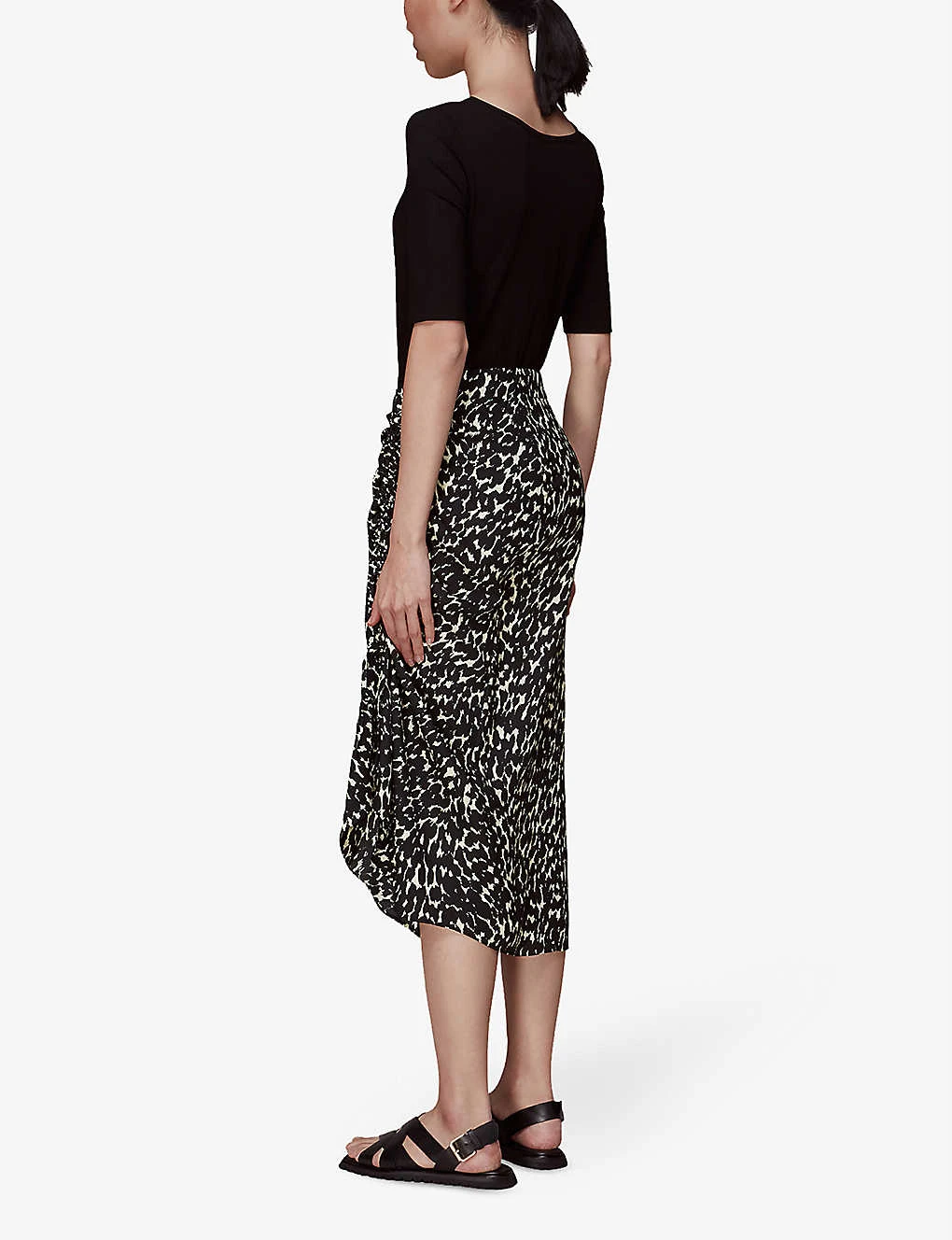 Whistles Sahara Leopard-print Ruched Crepe Midi Skirt 4 Whistles Sahara Leopard-print Ruched Crepe Midi Skirt - Image 4