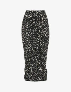 Whistles Sahara Leopard-print Ruched Crepe Midi Skirt