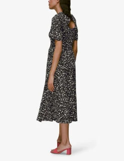Whistles Alana Printed Recycled-polyester Midi Dress 9 Whistles Alana Printed Recycled-polyester Midi Dress -The Fashion Shop R03929567 BLACK ALT03
