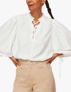 Whistles Tie-neck Relaxed-fit Woven Shirt 11 Whistles Tie-neck Relaxed-fit Woven Shirt -The Fashion Shop R03931771 WHITE ALT05