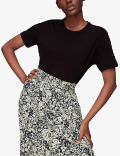 Whistles Floral-print Woven Midi Skirt 7 Whistles Floral-print Woven Midi Skirt -The Fashion Shop R03933333 BLUE ALT03
