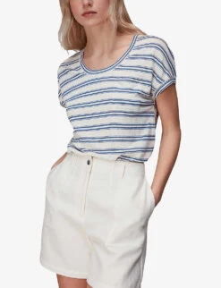 Whistles Striped Linen T-shirt -The Fashion Shop R03933337 MULTICOLOURED ALT02