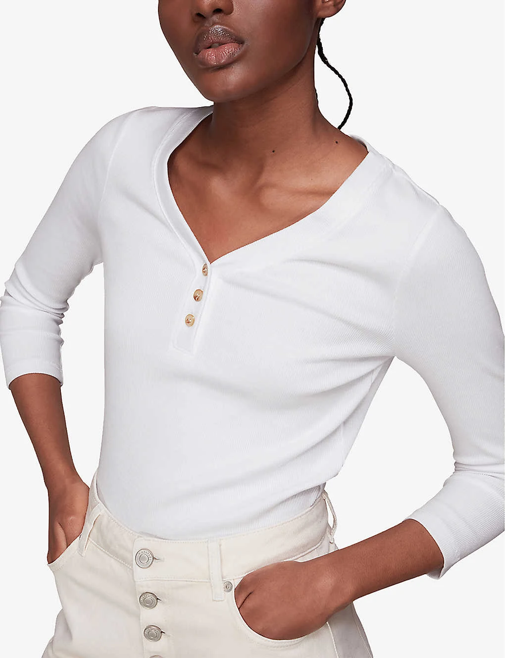 Whistles Paiton Ribbed Stretch-cotton Top 3 Whistles Paiton Ribbed Stretch-cotton Top - Image 3