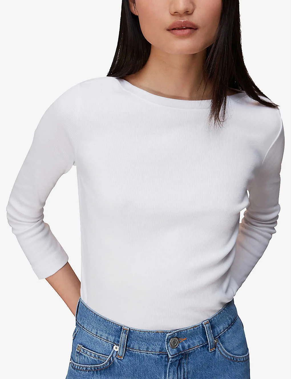 Whistles Boat Neck Ribbed Stretch-cotton Jersey Top 2 Whistles Boat Neck Ribbed Stretch-cotton Jersey Top - Image 2
