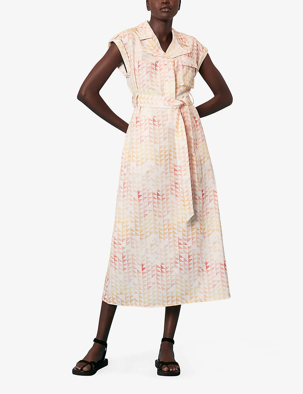 Whistles Hexagon-print Cotton And Linen-blend Midi Dress 2 Whistles Hexagon-print Cotton And Linen-blend Midi Dress - Image 2