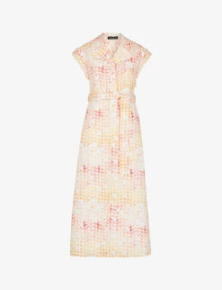 Whistles Hexagon-print Cotton And Linen-blend Midi Dress