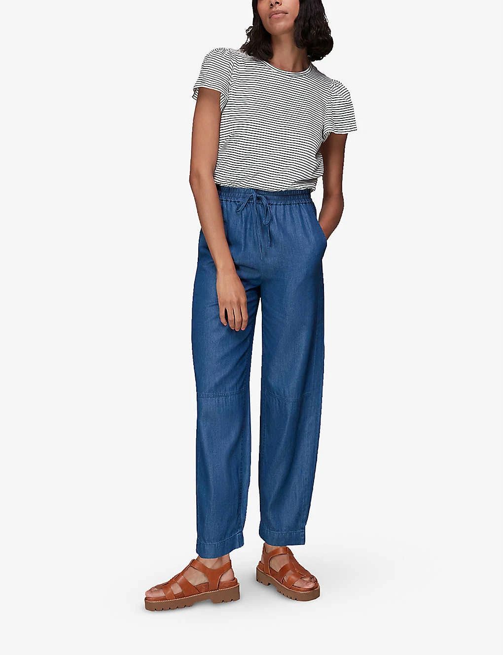 Whistles Striped Frill-sleeve Cotton-jersey T-shirt 2 Whistles Striped Frill-sleeve Cotton-jersey T-shirt - Image 2