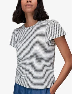 Whistles Striped Frill-sleeve Cotton-jersey T-shirt 6 Whistles Striped Frill-sleeve Cotton-jersey T-shirt -The Fashion Shop R03939555 MULTICOLOURED ALT02