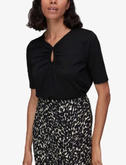 Whistles Kirby Keyhole-detail Jersey T-shirt -The Fashion Shop R03939564 BLACK ALT02