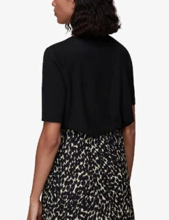 Whistles Kirby Keyhole-detail Jersey T-shirt -The Fashion Shop R03939564 BLACK ALT03