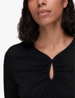 Whistles Kirby Keyhole-detail Jersey T-shirt -The Fashion Shop R03939564 BLACK ALT04