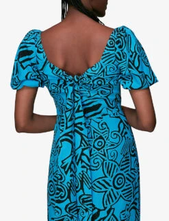 Whistles Starflower Floral-print Puff-sleeved Woven Midi Dress 10 Whistles Starflower Floral-print Puff-sleeved Woven Midi Dress -The Fashion Shop R03941525 MULTICOLOURED ALT04