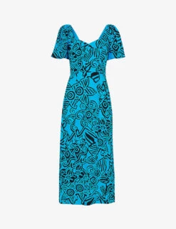 Whistles Starflower Floral-print Puff-sleeved Woven Midi Dress