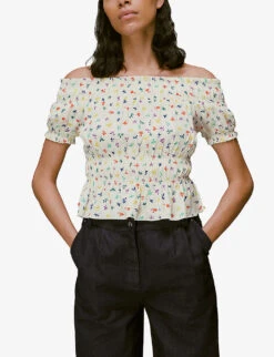 Whistles Dancing Floral-print Woven Bardot Top 7 Whistles Dancing Floral-print Woven Bardot Top -The Fashion Shop R03941555 MULTICOLOURED ALT02