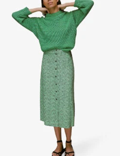 Whistles Ink Leopard-print Woven Midi Skirt -The Fashion Shop R03942768 MULTICOLOURED ALT02