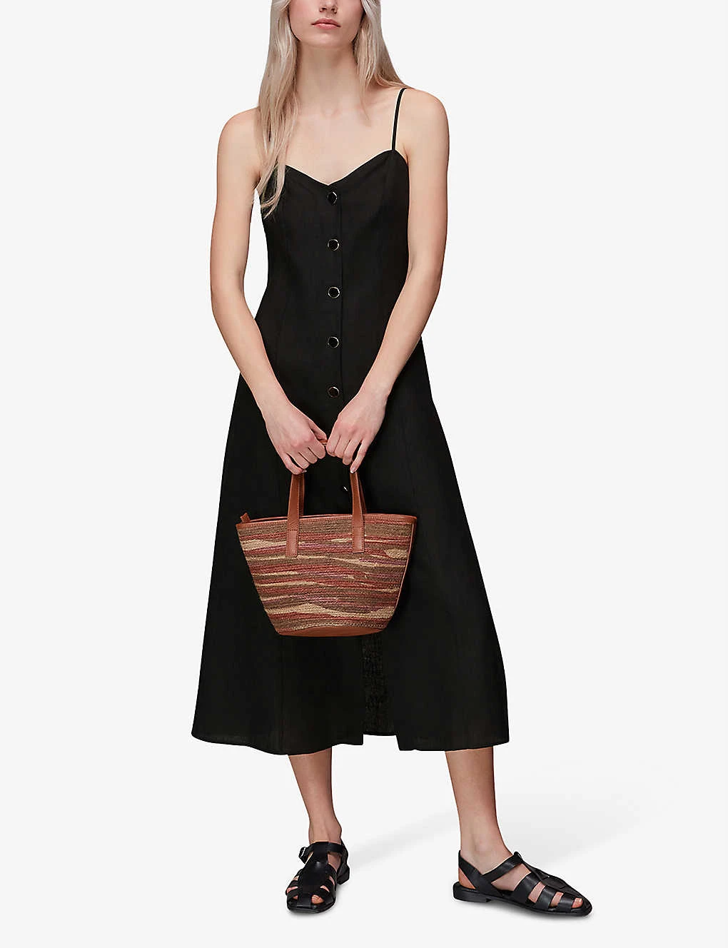 Whistles Ava Spaghetti-strap Buttoned Linen-blend Midi Dress 2 Whistles Ava Spaghetti-strap Buttoned Linen-blend Midi Dress - Image 2