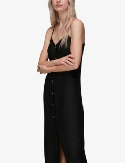 Whistles Ava Spaghetti-strap Buttoned Linen-blend Midi Dress 8 Whistles Ava Spaghetti-strap Buttoned Linen-blend Midi Dress -The Fashion Shop R03944424 BLACK ALT02