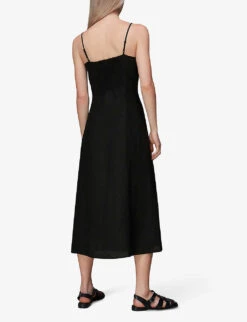 Whistles Ava Spaghetti-strap Buttoned Linen-blend Midi Dress 9 Whistles Ava Spaghetti-strap Buttoned Linen-blend Midi Dress -The Fashion Shop R03944424 BLACK ALT03