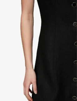 Whistles Ava Spaghetti-strap Buttoned Linen-blend Midi Dress 10 Whistles Ava Spaghetti-strap Buttoned Linen-blend Midi Dress -The Fashion Shop R03944424 BLACK ALT04
