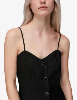 Whistles Ava Spaghetti-strap Buttoned Linen-blend Midi Dress 11 Whistles Ava Spaghetti-strap Buttoned Linen-blend Midi Dress -The Fashion Shop R03944424 BLACK ALT05