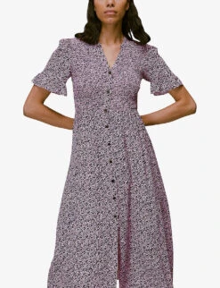 Whistles Aria Floral-print Crepe Midi Dress 8 Whistles Aria Floral-print Crepe Midi Dress -The Fashion Shop R03945300 MULTICOLOURED ALT02