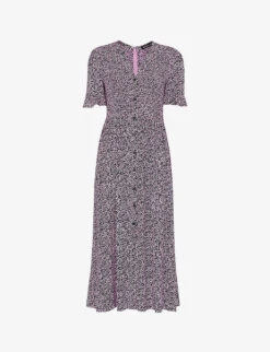 Whistles Aria Floral-print Crepe Midi Dress