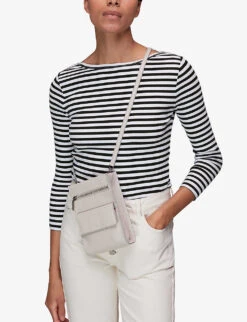 Whistles Striped Boat-neck Stretch-cotton Top -The Fashion Shop R03945302 BLACK ALT02
