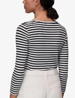 Whistles Striped Boat-neck Stretch-cotton Top -The Fashion Shop R03945302 BLACK ALT03