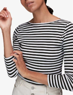 Whistles Striped Boat-neck Stretch-cotton Top -The Fashion Shop R03945302 BLACK ALT04