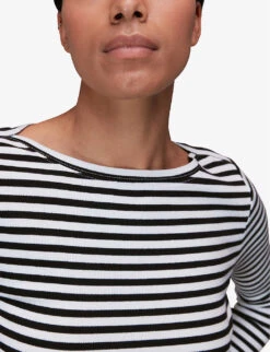 Whistles Striped Boat-neck Stretch-cotton Top -The Fashion Shop R03945302 BLACK ALT05