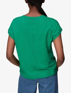 Whistles Ember Round-neck Cotton And Linen-blend T-shirt 8 Whistles Ember Round-neck Cotton And Linen-blend T-shirt -The Fashion Shop R03945997 GREEN ALT03