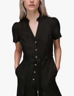 Whistles Emmie Relaxed-fit Linen Jumpsuit -The Fashion Shop R03946311 BLACK ALT02