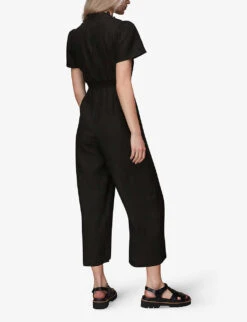 Whistles Emmie Relaxed-fit Linen Jumpsuit -The Fashion Shop R03946311 BLACK ALT03