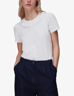 Whistles Matilda Broderie-anglaise Organic-cotton T-shirt 8 Whistles Matilda Broderie-anglaise Organic-cotton T-shirt -The Fashion Shop R03946314 WHITE ALT02