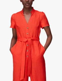 Whistles Emmie Relaxed-fit Linen Jumpsuit 8 Whistles Emmie Relaxed-fit Linen Jumpsuit -The Fashion Shop R03946652 RED ALT02