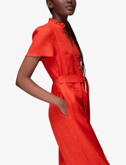 Whistles Emmie Relaxed-fit Linen Jumpsuit 11 Whistles Emmie Relaxed-fit Linen Jumpsuit -The Fashion Shop R03946652 RED ALT05