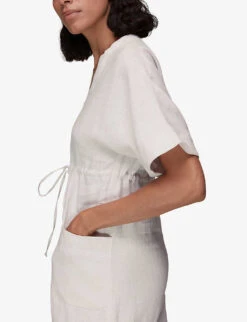 Whistles Imogen Drawstring-waist Linen Midi Dress -The Fashion Shop R03946653 TAN ALT02