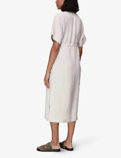 Whistles Imogen Drawstring-waist Linen Midi Dress -The Fashion Shop R03946653 TAN ALT03