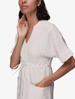 Whistles Imogen Drawstring-waist Linen Midi Dress -The Fashion Shop R03946653 TAN ALT04