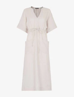 Whistles Imogen Drawstring-waist Linen Midi Dress
