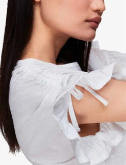 Whistles Frilled-sleeve Drawstring-shoulder Cotton Top 10 Whistles Frilled-sleeve Drawstring-shoulder Cotton Top -The Fashion Shop R03952634 WHITE ALT04