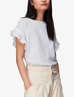 Whistles Frilled-sleeve Drawstring-shoulder Cotton Top 11 Whistles Frilled-sleeve Drawstring-shoulder Cotton Top -The Fashion Shop R03952634 WHITE ALT05